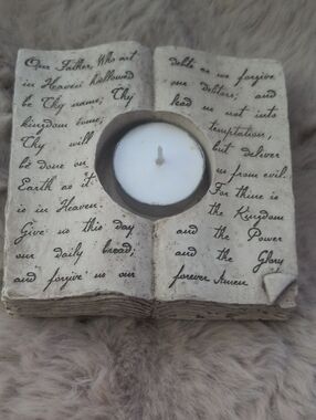 Scripted Prayer Book Tea Light Holder - Cream Decorative Candle Accent